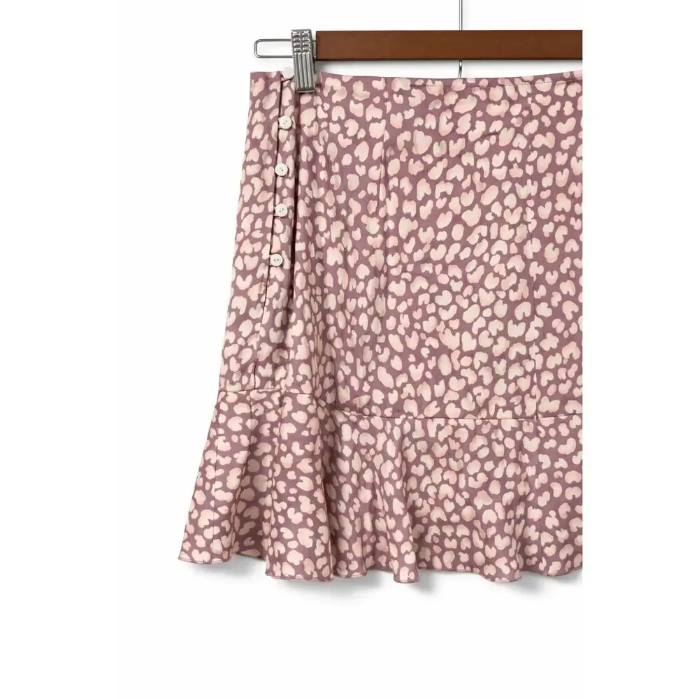 Intimately‎ Free People Pink Leopard Ruffle Hem Mini Skirt Boho Y2K 30 Waist